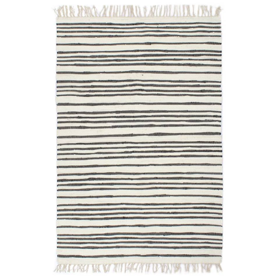 Tapis Chindi tissé à la main Coton 200x290cm Anthracite / blanc 2 - Photo n°1