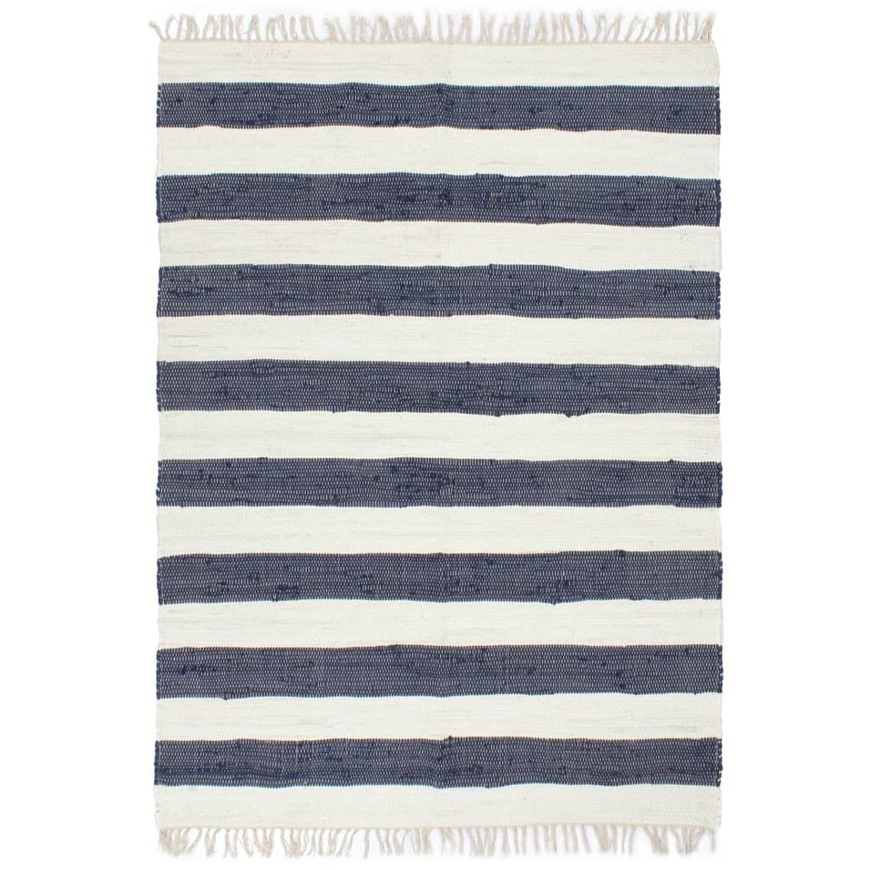 Tapis chindi tissé à la main Coton 80x160 cm Bleu et blanc - Photo n°1