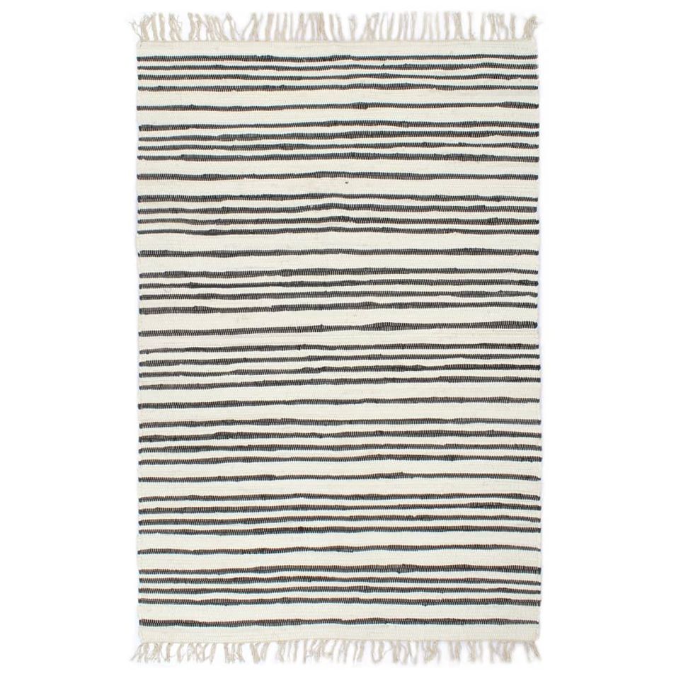 Tapis Chindi tissé à la main Coton 80x160cm Anthracite et blanc - Photo n°1