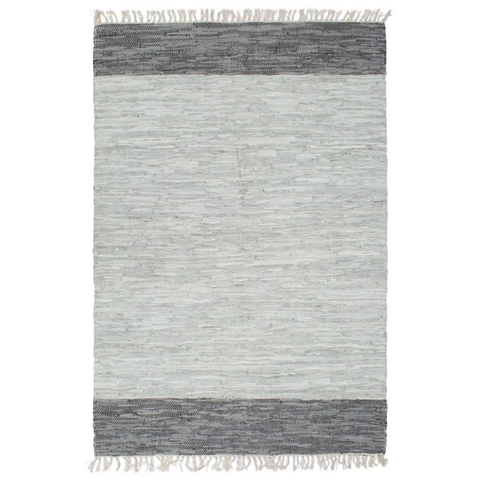 Tapis Chindi tissé à la main Cuir 80 x 160 cm Gris - Photo n°1