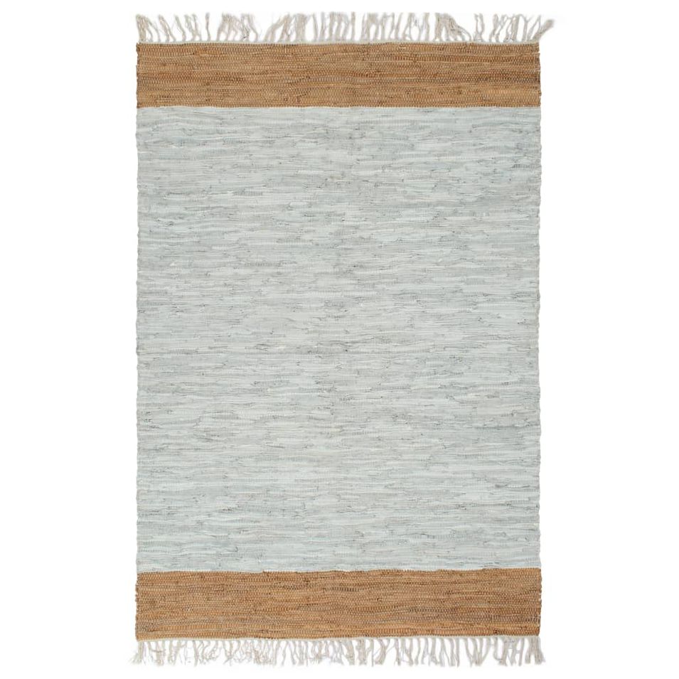 Tapis Chindi tissé à la main Cuir 80x160 cm Gris clair et brun - Photo n°1