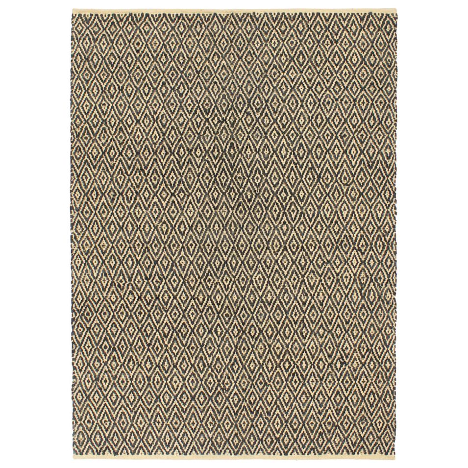 Tapis Chindi tissé à la main Cuir Coton 120 x 170 cm Noir - Photo n°1