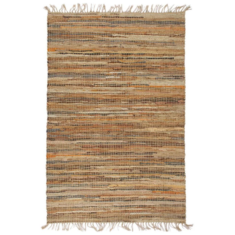 Tapis Chindi tissé à la main Cuir Jute 190 x 280 cm Brun roux - Photo n°1