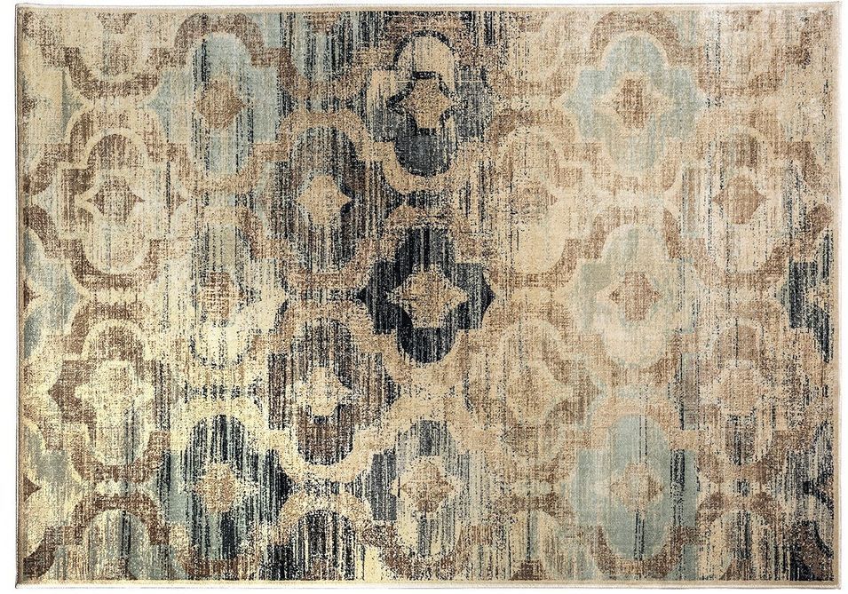 Tapis colonial en viscose vert et crème bordé Luke - Photo n°1