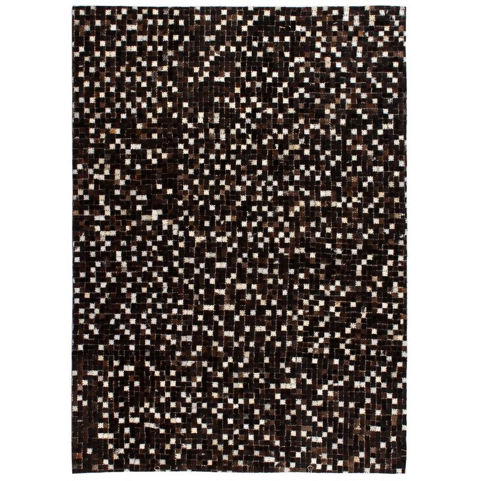 Tapis Cuir véritable Patchwork 160 x 230 cm Carré Noir/Blanc - Photo n°1