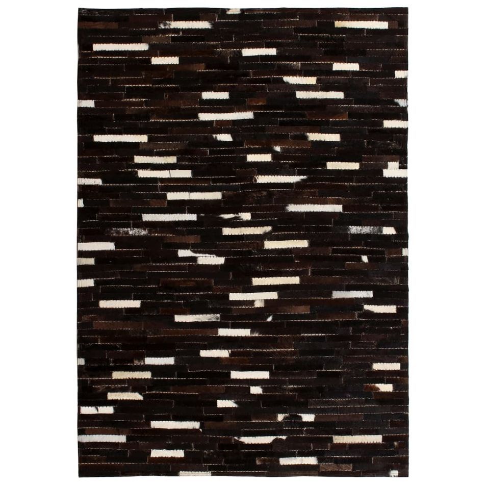Tapis Cuir véritable Patchwork 160 x 230 cm Rayures Noir/Blanc - Photo n°1