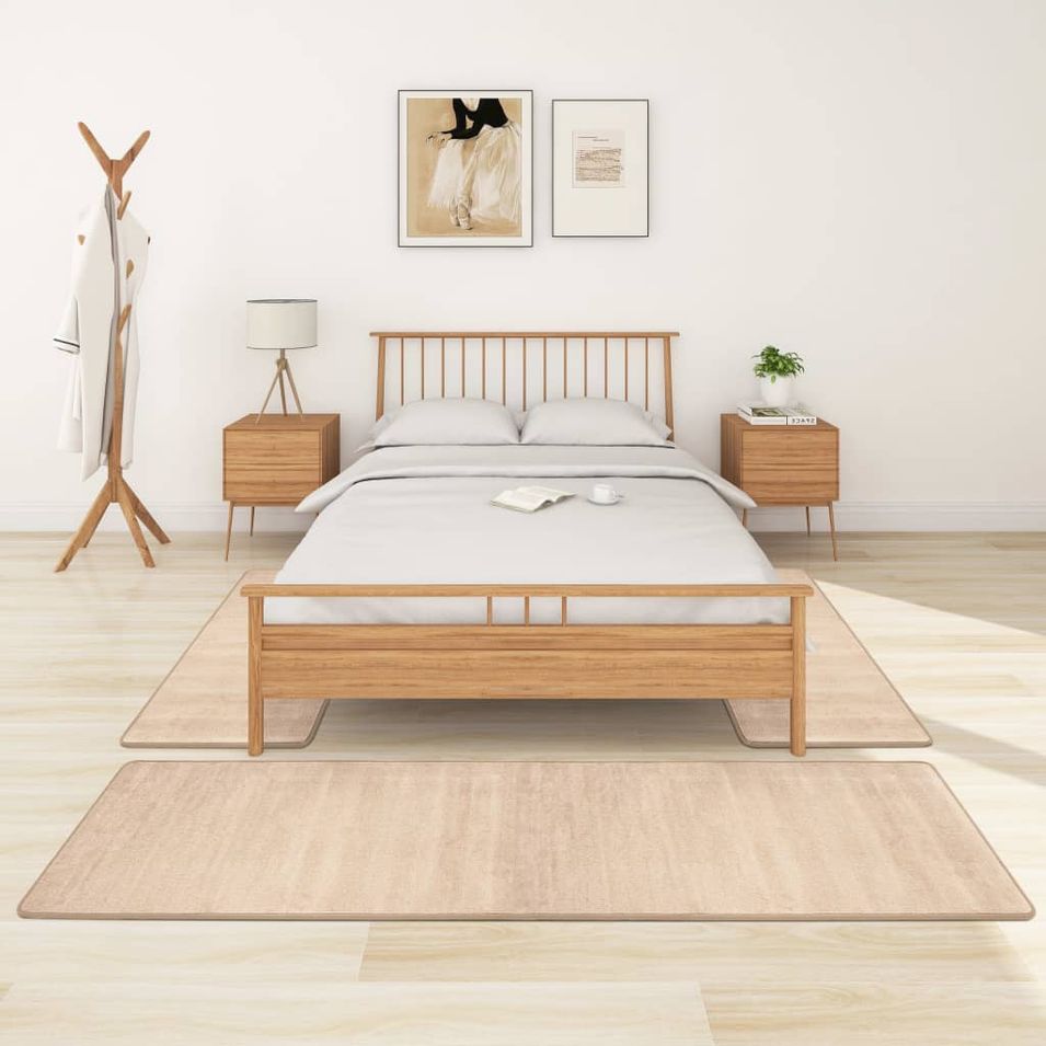 Tapis de lit Shaggy Poils longs 3 pcs Beige - Photo n°1