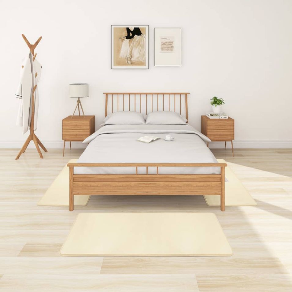 Tapis de lit Shaggy Poils longs 3 pcs Crème 4 - Photo n°1