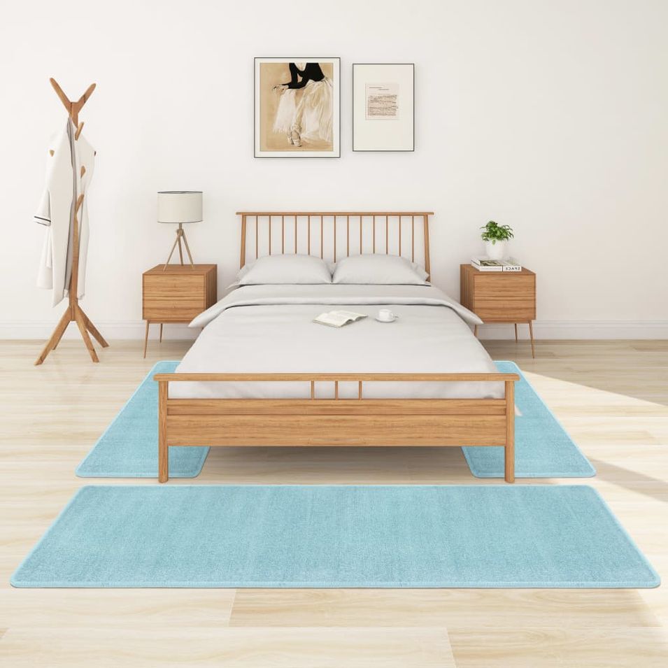 Tapis de lit Shaggy Poils longs 3 pcs Turquoise 2 - Photo n°1