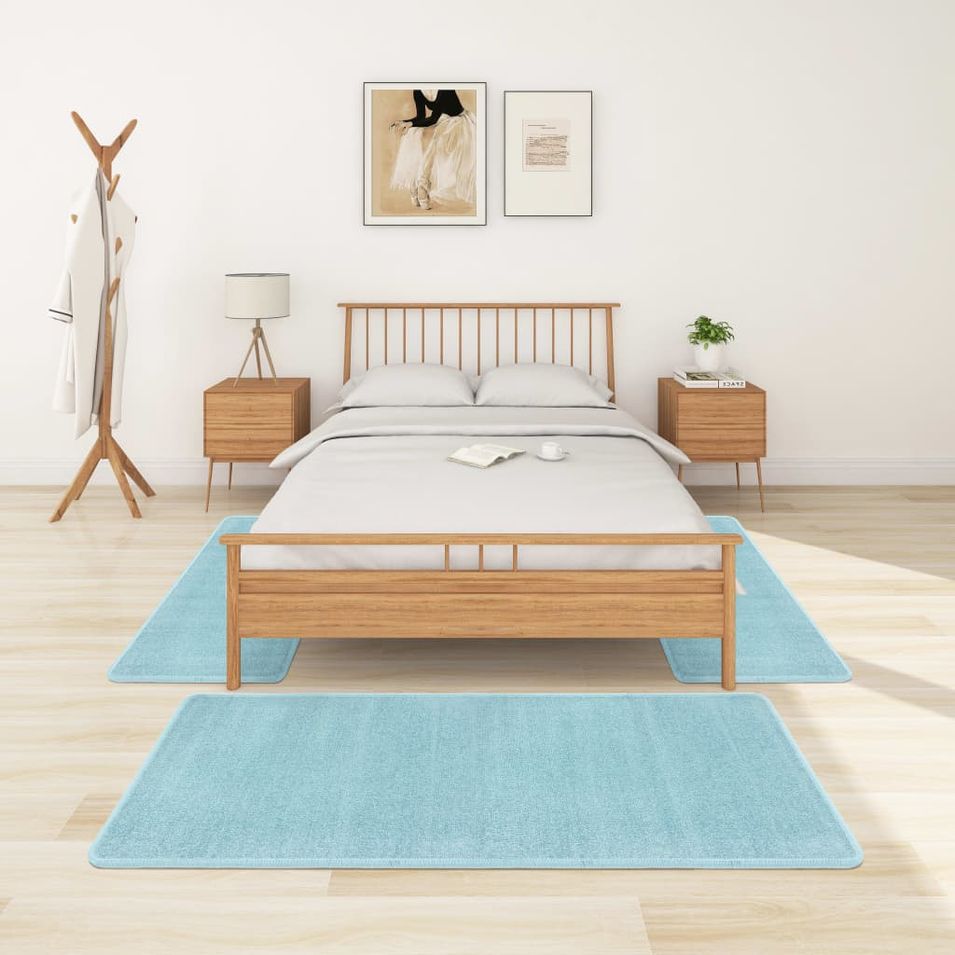 Tapis de lit Shaggy Poils longs 3 pcs Turquoise - Photo n°1