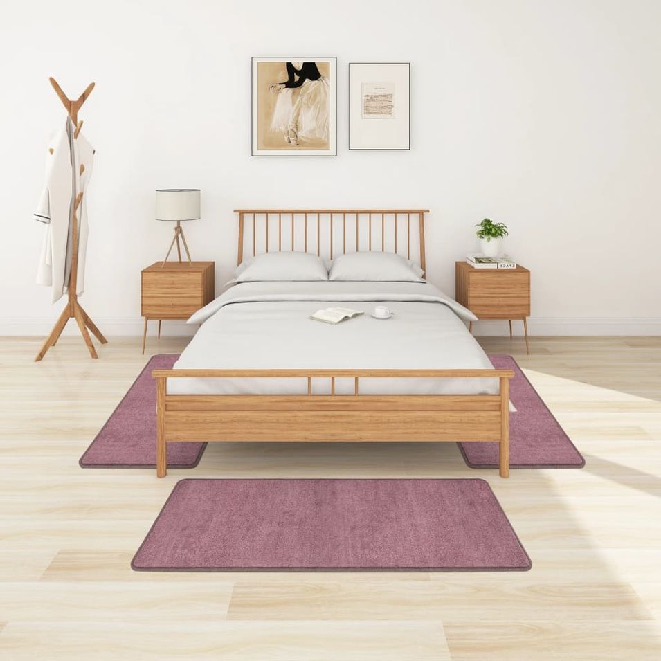 Tapis de lit Shaggy Poils longs 3 pcs Violet - Photo n°1