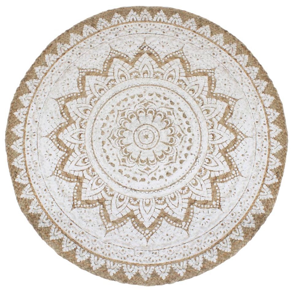Tapis de sol Jute tressée imprimée 180 cm Rond - Photo n°1