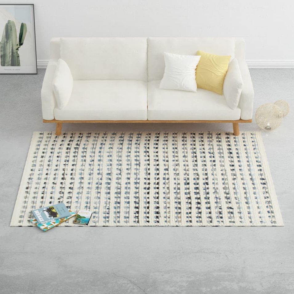 Tapis en laine et denim 160 x 230 cm Bleu/Blanc - Photo n°1