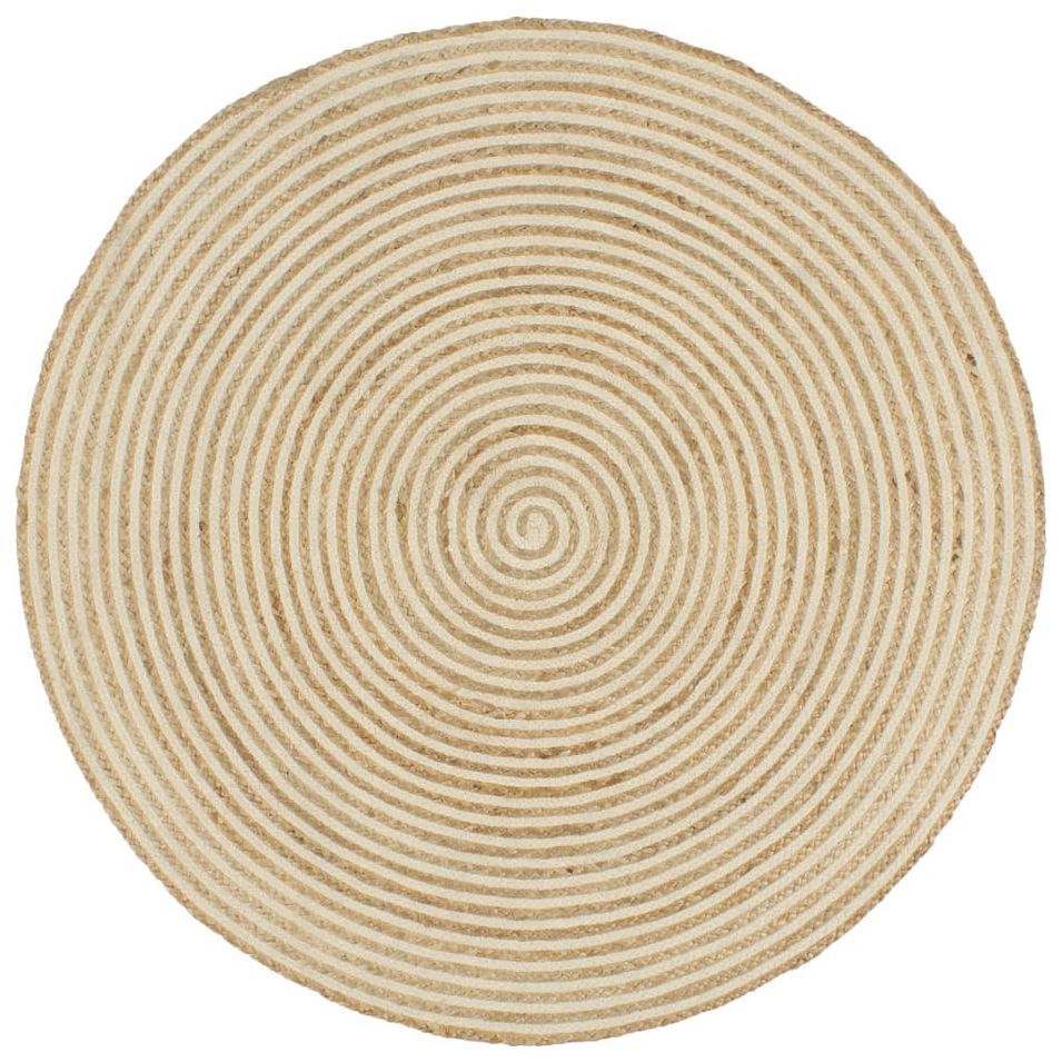 Tapis fait à la main Jute avec design de spirale Blanc 150 cm - Photo n°1