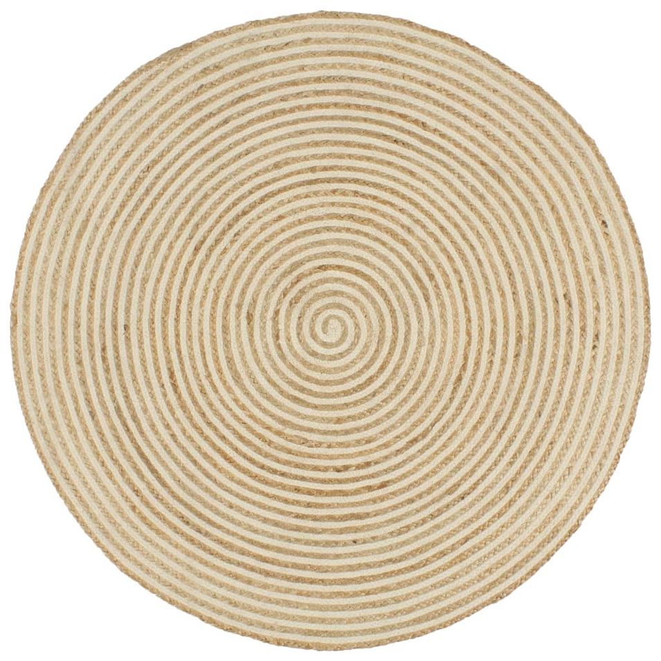 Tapis fait à la main Jute avec design de spirale Blanc 90 cm - Photo n°1