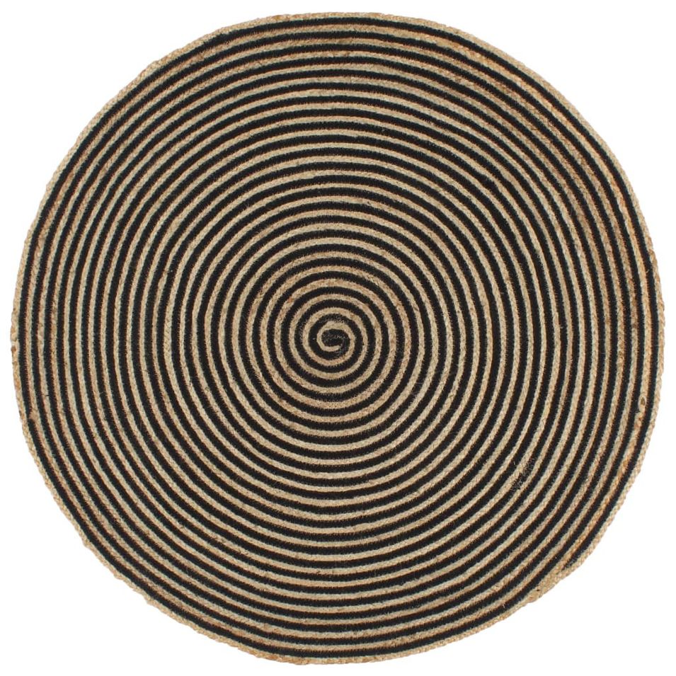Tapis fait à la main Jute avec design de spirale Noir 90 cm - Photo n°1