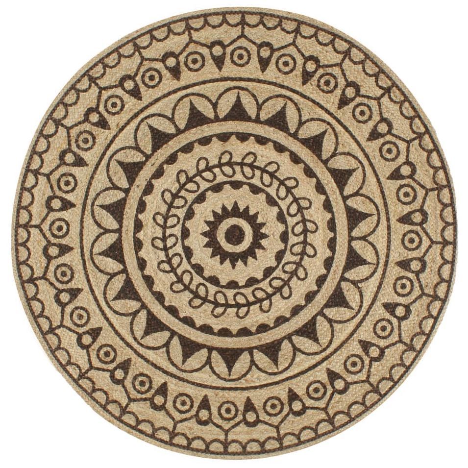 Tapis fait à la main Jute avec imprimé marron foncé 90 cm - Photo n°1