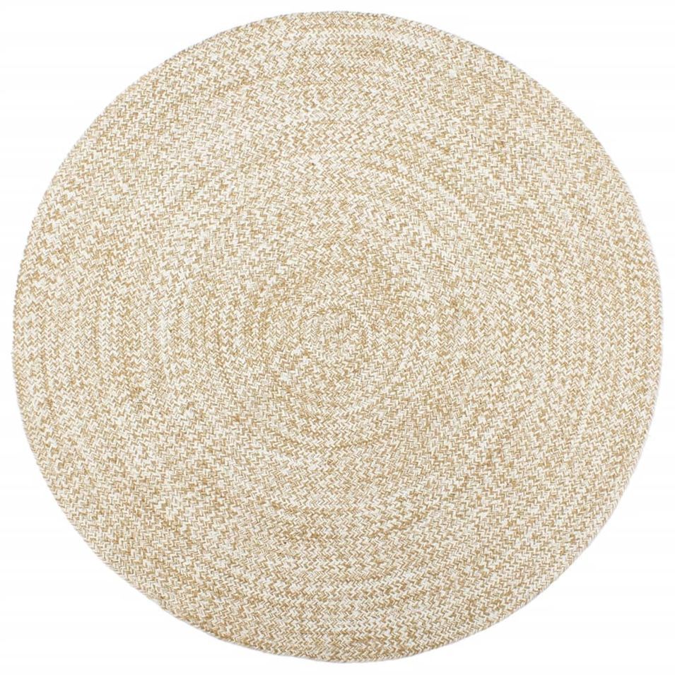 Tapis fait à la main Jute Blanc et marron 240 cm - Photo n°1
