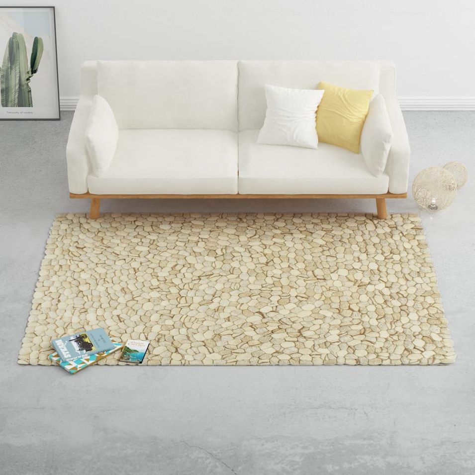 Tapis Galet feutre laine 160x230 cm Beige/Gris/Marron/Chocolat - Photo n°1