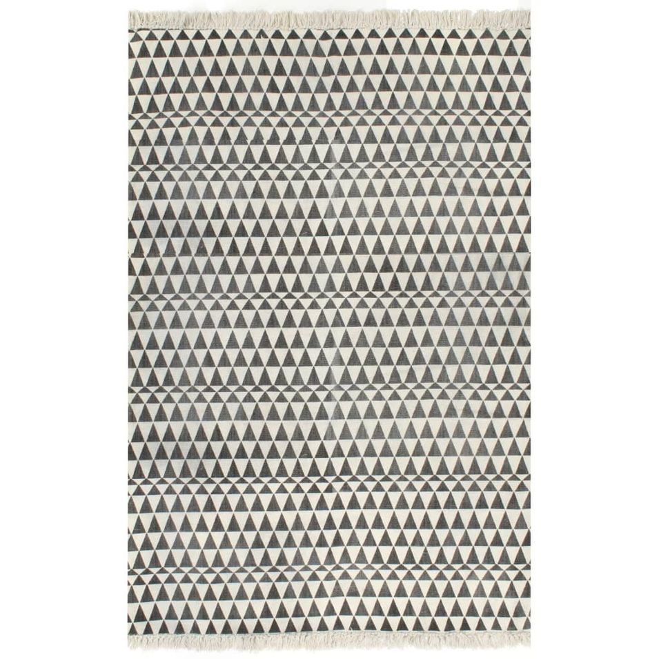 Tapis Kilim Coton 120 x 180 cm avec motif noir/blanc - Photo n°1