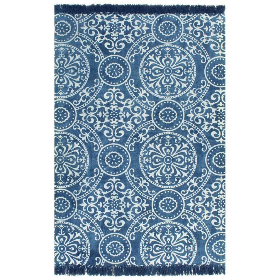Tapis Kilim Coton 160 x 230 cm avec motif Bleu 4 - Photo n°1