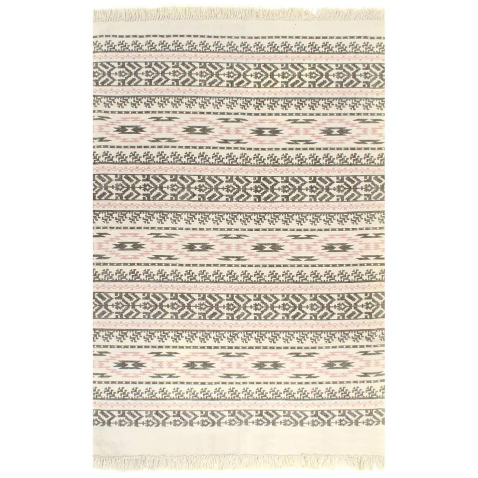 Tapis Kilim Coton 160 x 230 cm avec motif Gris/rose - Photo n°1