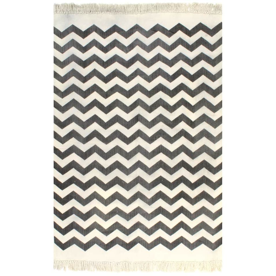 Tapis Kilim Coton 160 x 230 cm avec motif noir/blanc - Photo n°1