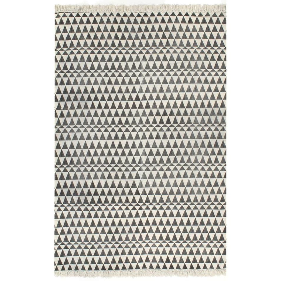 Tapis Kilim Coton 160 x 230 cm avec motif noir/blanc 2 - Photo n°1