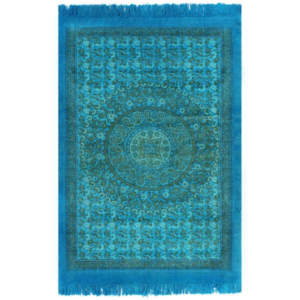 Tapis Kilim Coton 160 x 230 cm avec motif Turquoise - Photo n°1