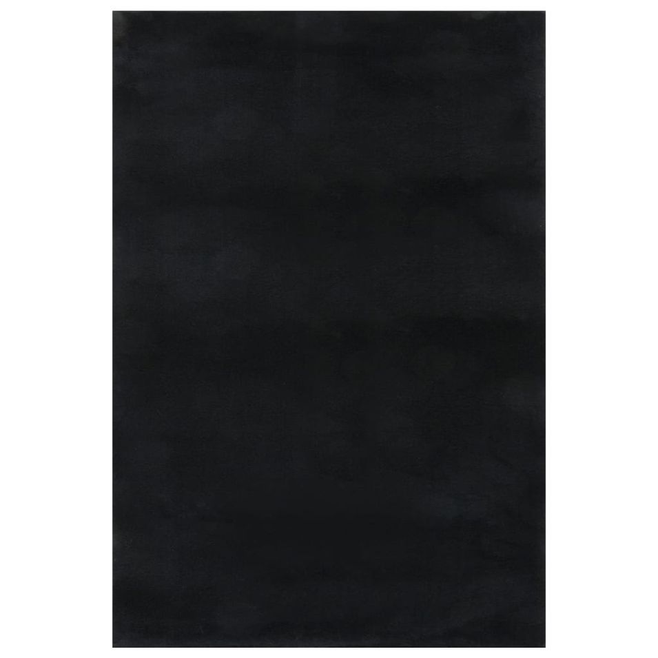 Tapis lavable à poils courts doux et moelleux antidérapant noir - Photo n°1