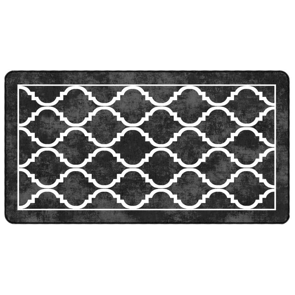 Tapis lavable noir et blanc 80x150 cm antidérapant - Photo n°1