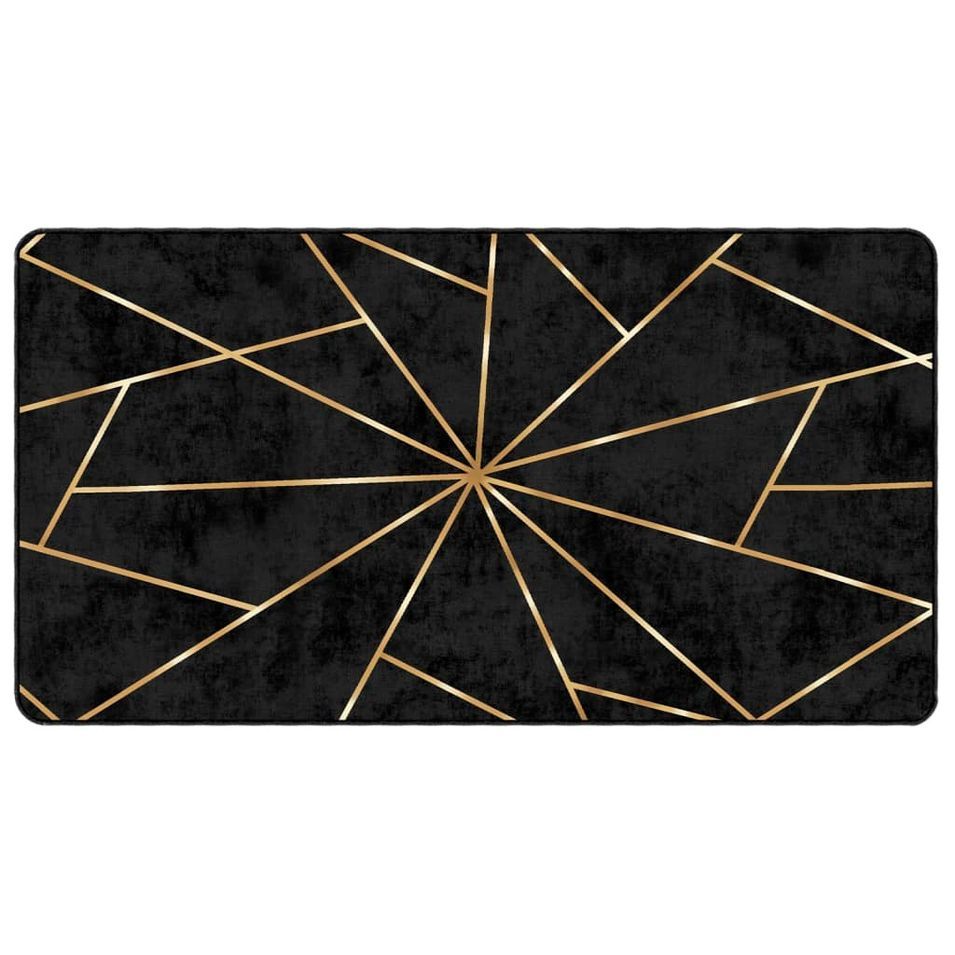Tapis lavable noir et doré 80x150 cm antidérapant - Photo n°1