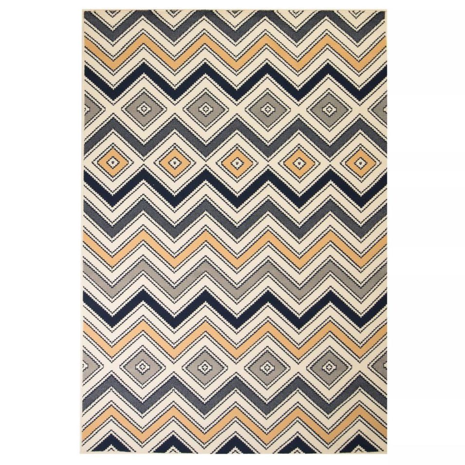 Tapis moderne Design de zigzag 80 x 150 cm Marron/Noir/Bleu - Photo n°1