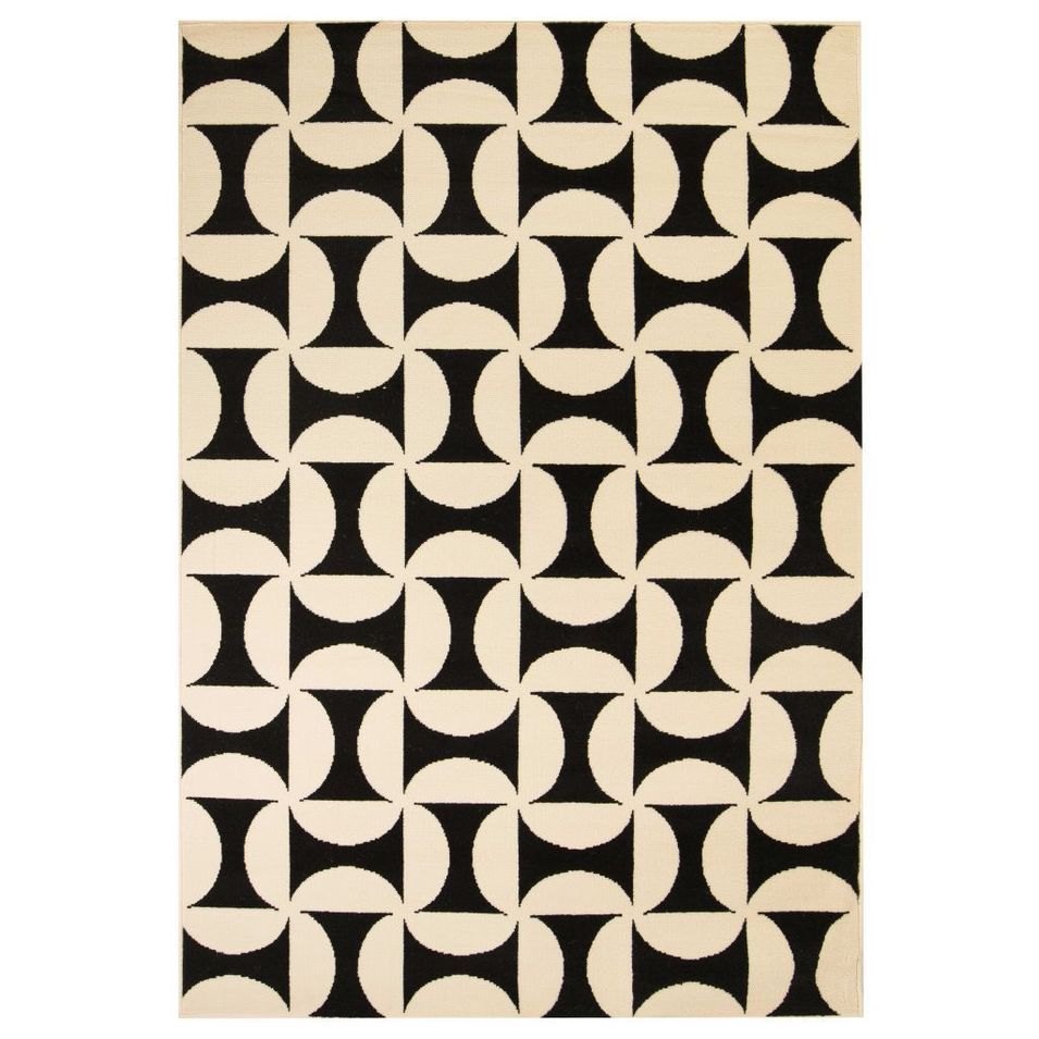 Tapis moderne Design géométrique 80 x 150 cm Beige / Noir - Photo n°1