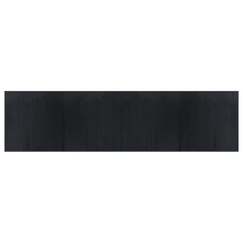 Tapis rectangulaire noir 100x400 cm bambou - Photo n°1