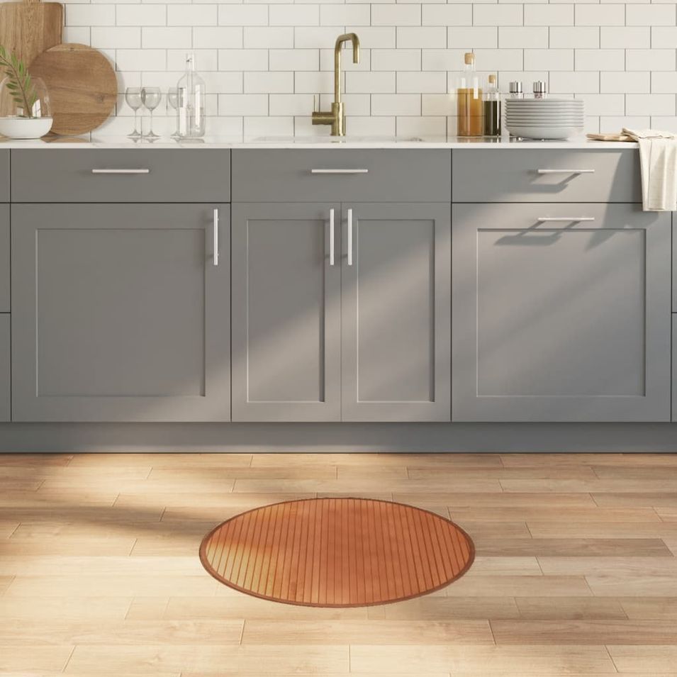 Tapis rond marron 60 cm bambou - Photo n°1