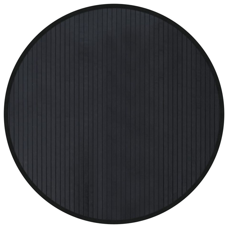 Tapis rond noir 80 cm bambou - Photo n°1