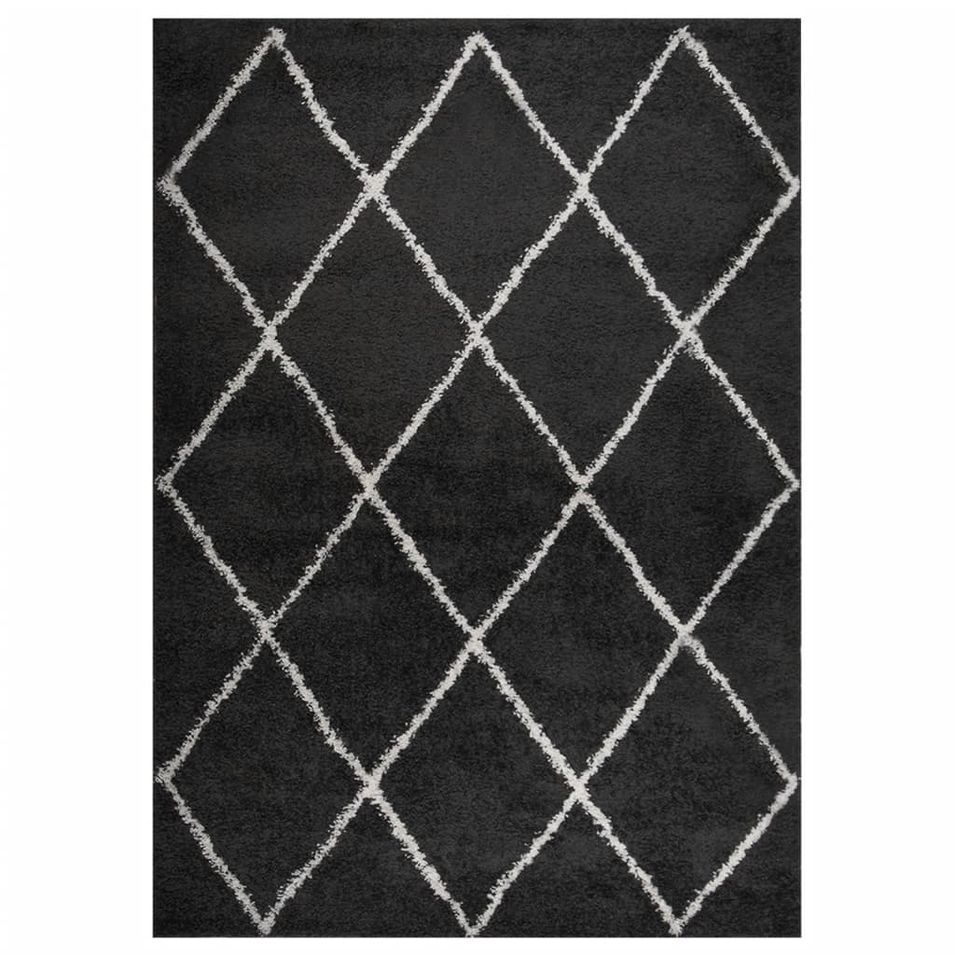 Tapis shaggy à poils longs Crème et anthracite 120x170 cm - Photo n°1