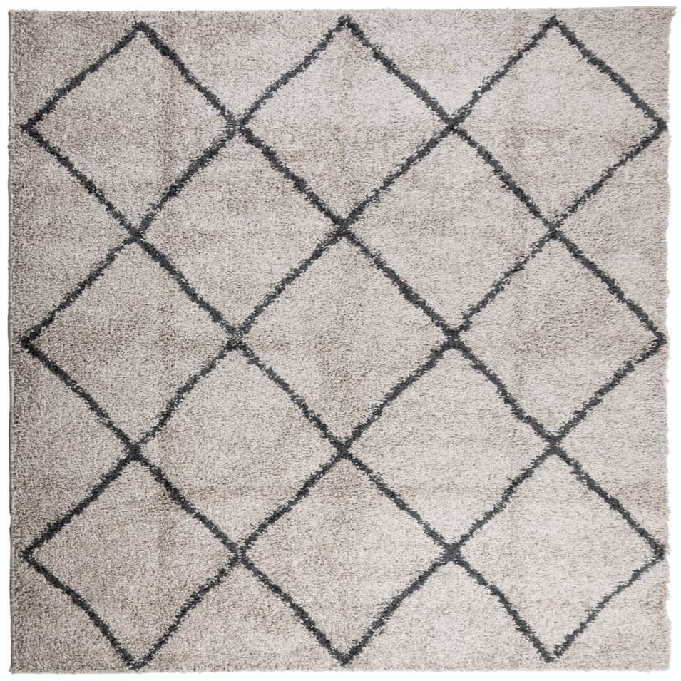 Tapis shaggy à poils longs moderne beige anthracite 160x160 cm - Photo n°1