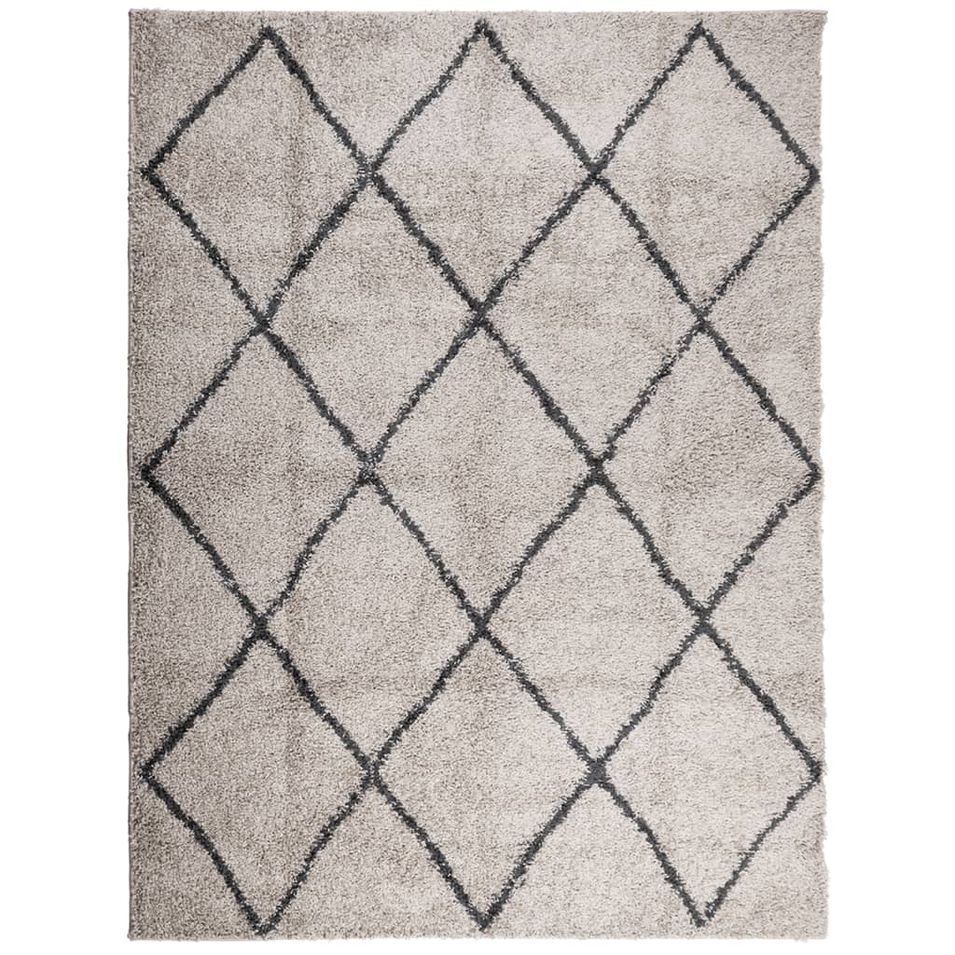 Tapis shaggy à poils longs moderne beige anthracite 300x400 cm - Photo n°1