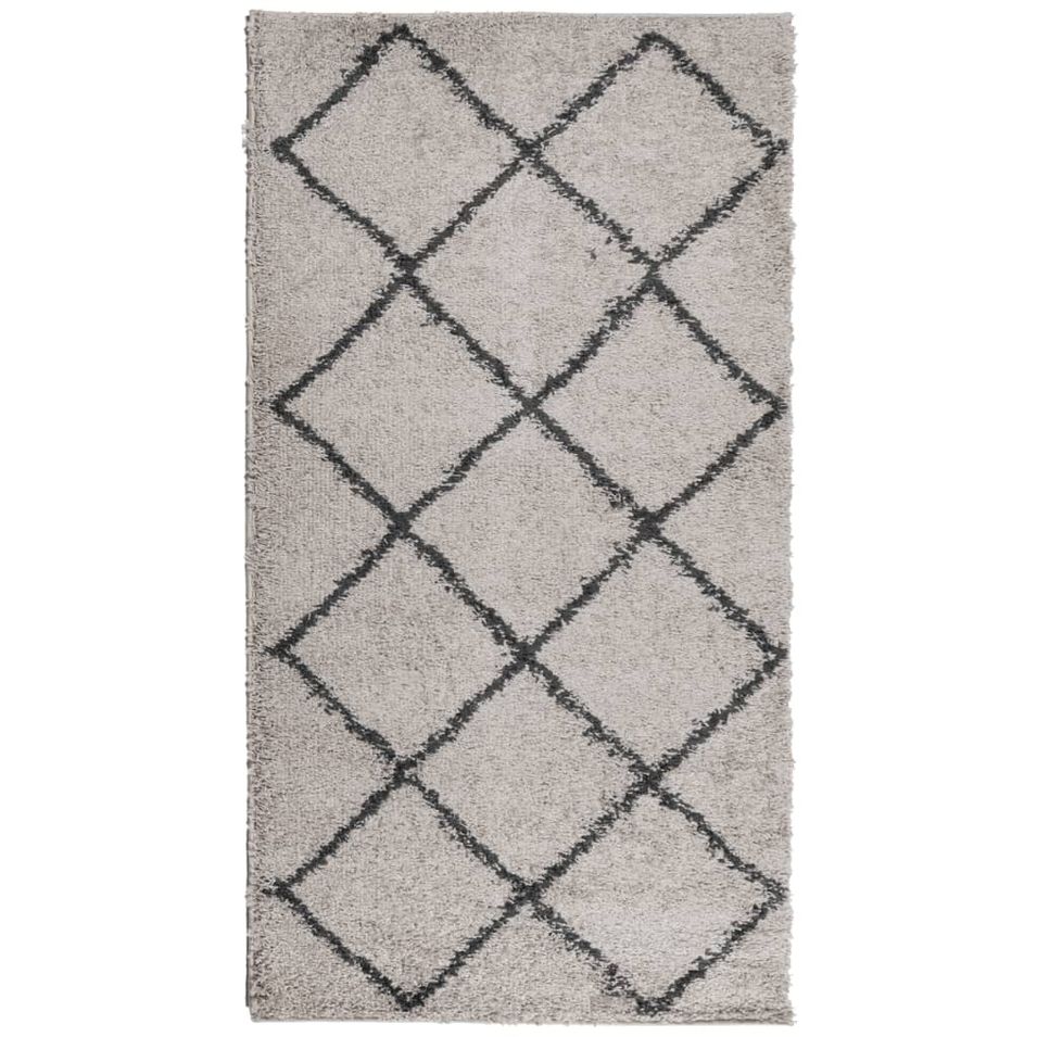 Tapis shaggy à poils longs moderne beige anthracite 60x110 cm - Photo n°1
