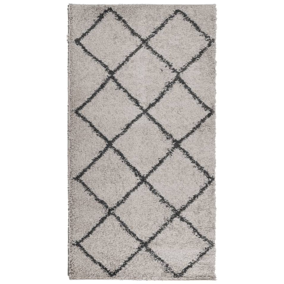 Tapis shaggy à poils longs moderne beige anthracite 80x150 cm - Photo n°1