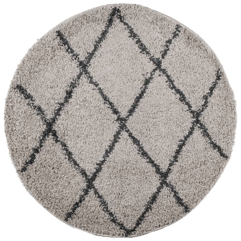 Tapis shaggy à poils longs moderne beige et anthracite Ø 160 cm - Photo n°1