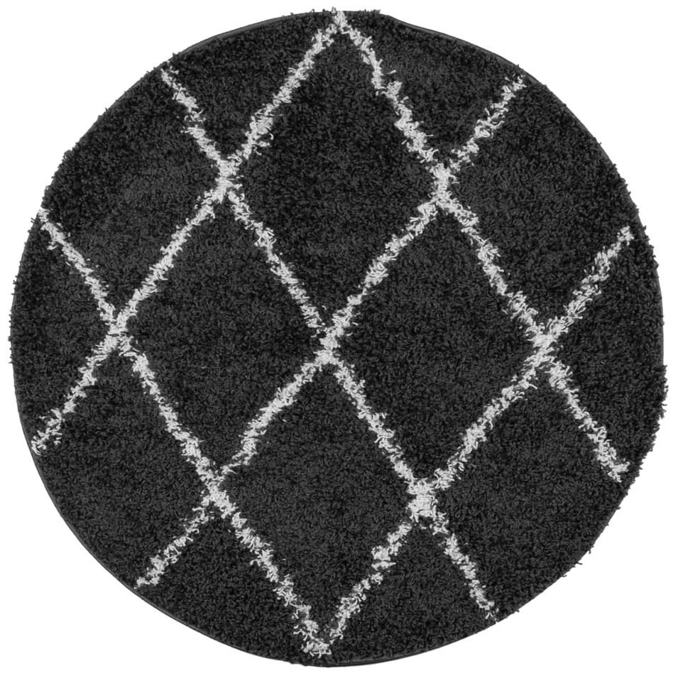 Tapis shaggy à poils longs moderne noir et crème Ø 160 cm - Photo n°1