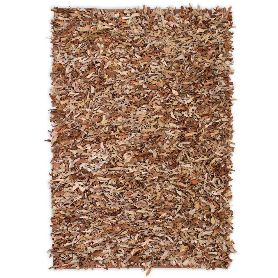 Tapis shaggy Cuir véritable 120 x 170 cm Brun roux - Photo n°1