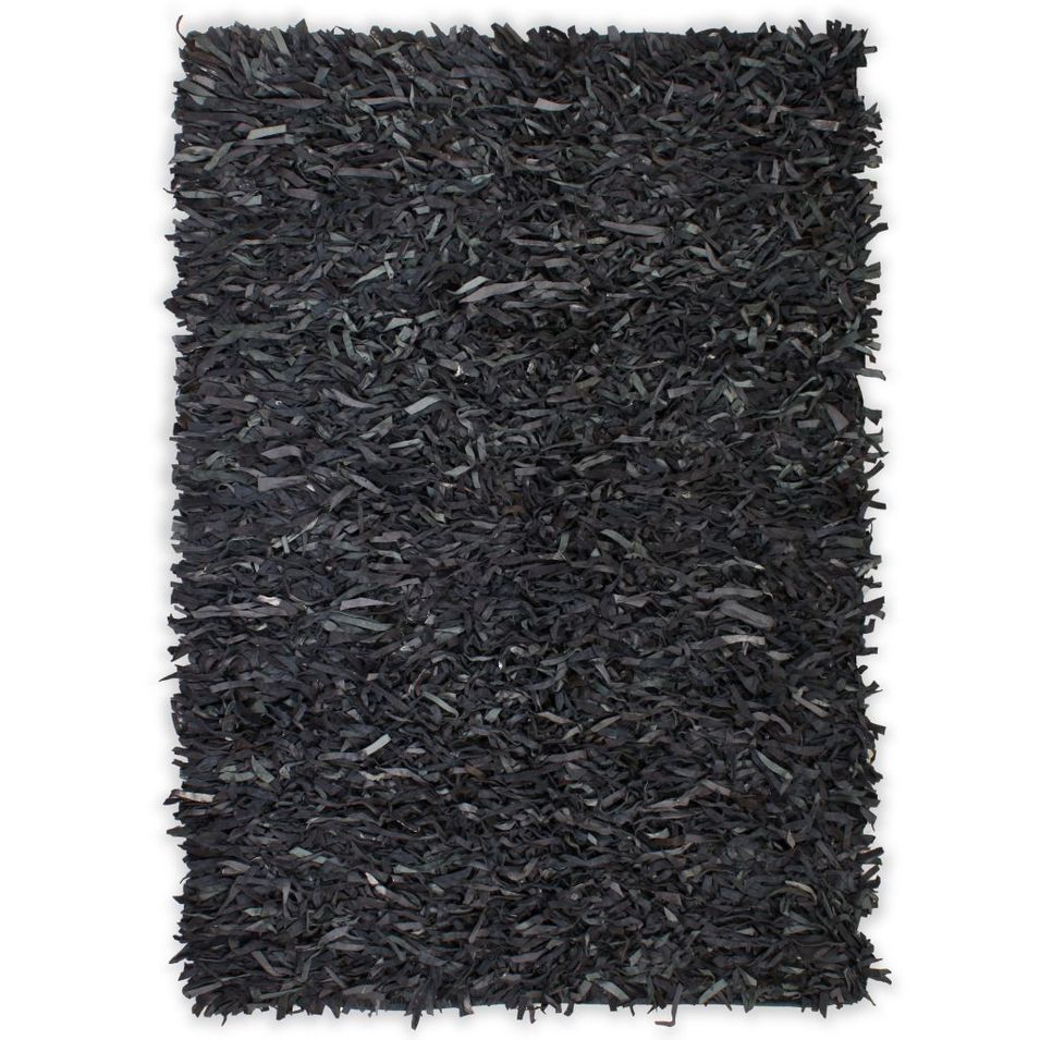 Tapis shaggy Cuir véritable 120 x 170 cm Gris - Photo n°1