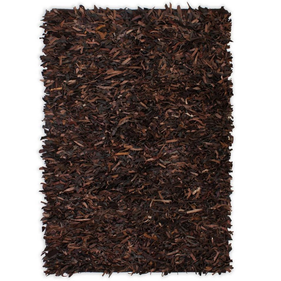 Tapis shaggy Cuir véritable 190 x 280 cm Marron - Photo n°1