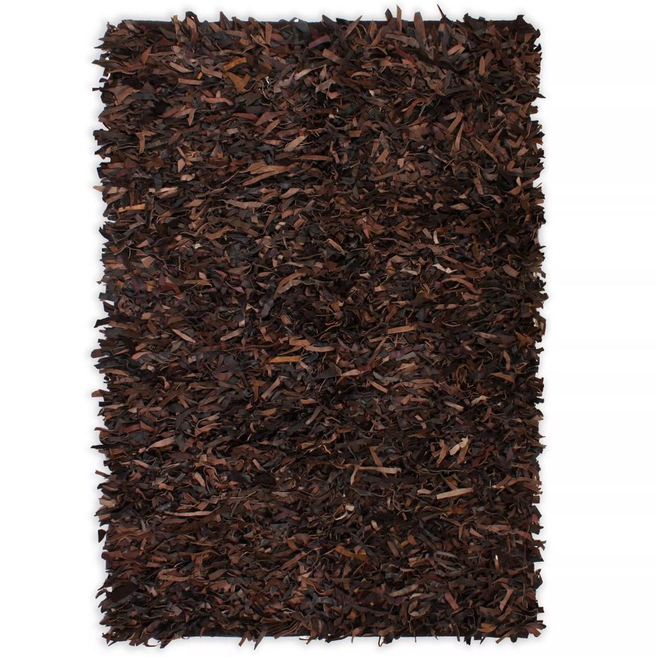 Tapis shaggy Cuir véritable 80 x 160 cm Marron - Photo n°1