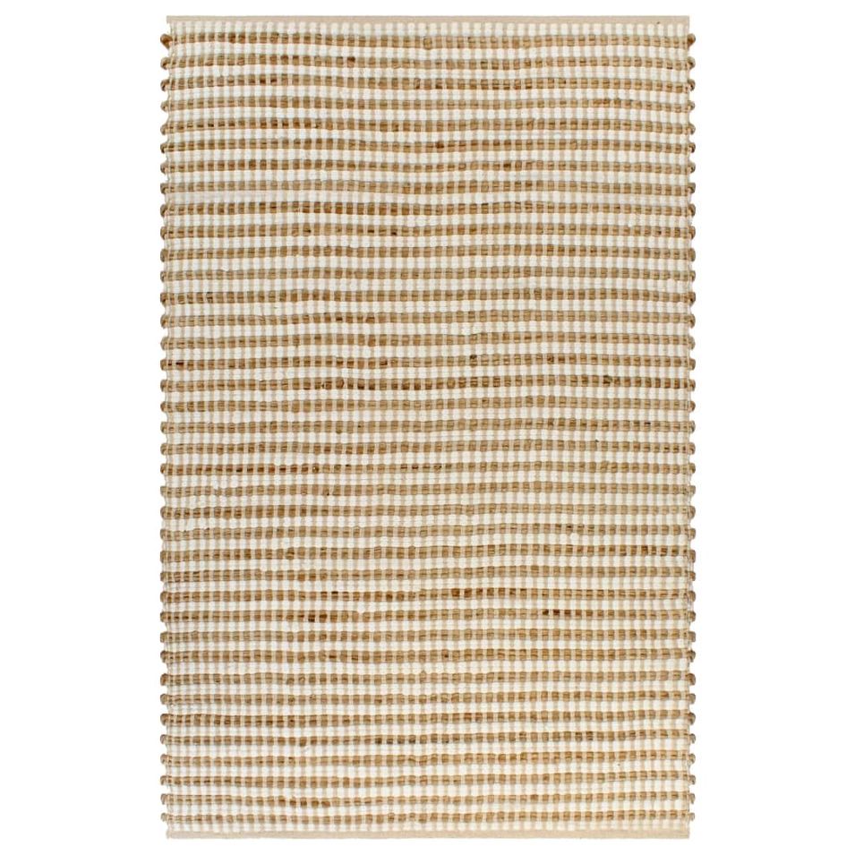 Tapis tissé à la main Jute Tissu 160 x 230 cm Naturel et blanc - Photo n°1