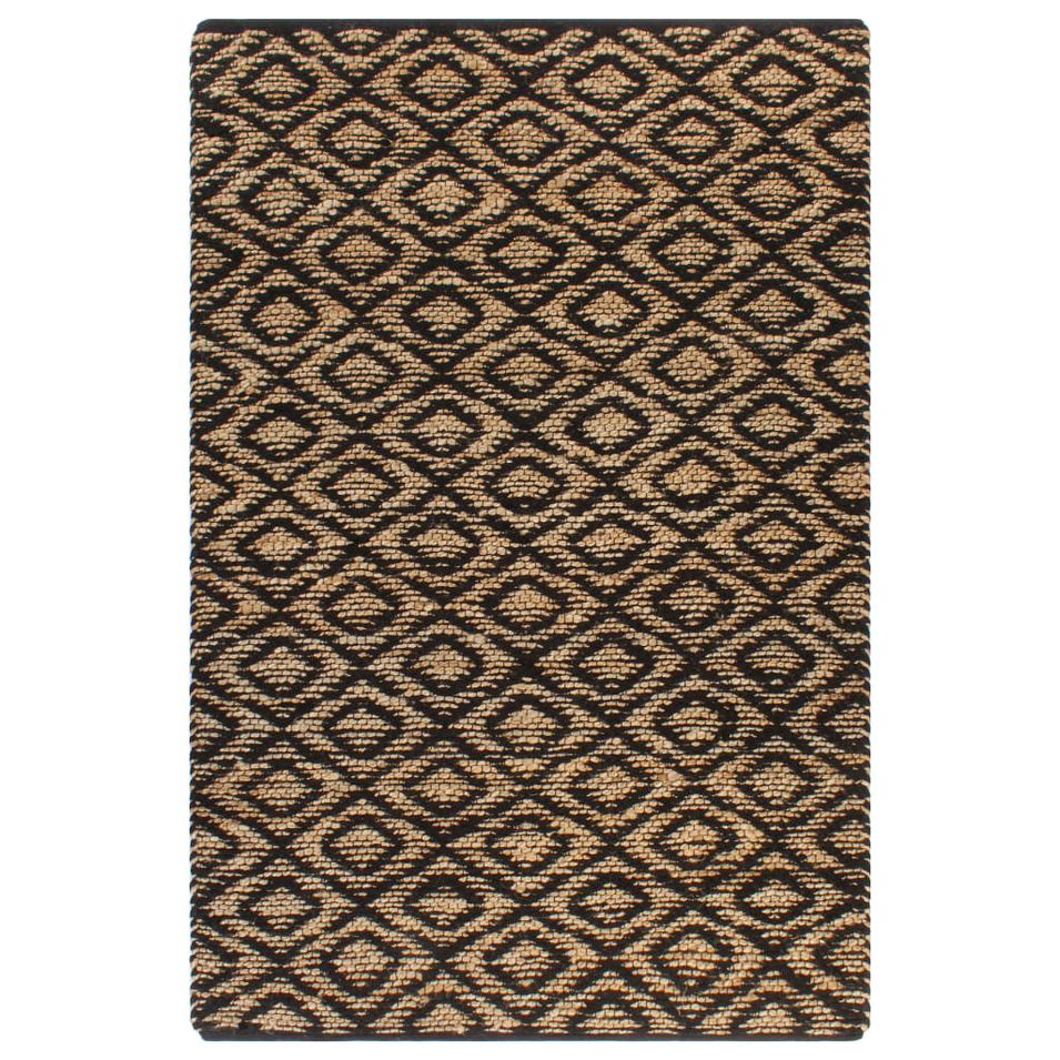 Tapis tissé à la main Jute Tissu 160 x 230 cm Naturel et Noir - Photo n°1
